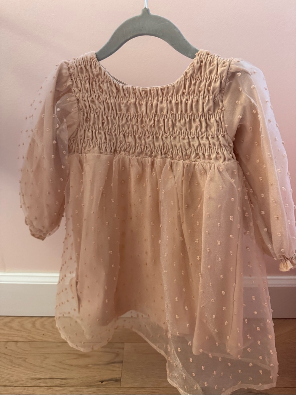 NWT Zara Dusty Blush Smocked Dotted Chiffon Dress